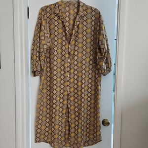 Geometric Yellow and Brown Shirt Dress, O/S